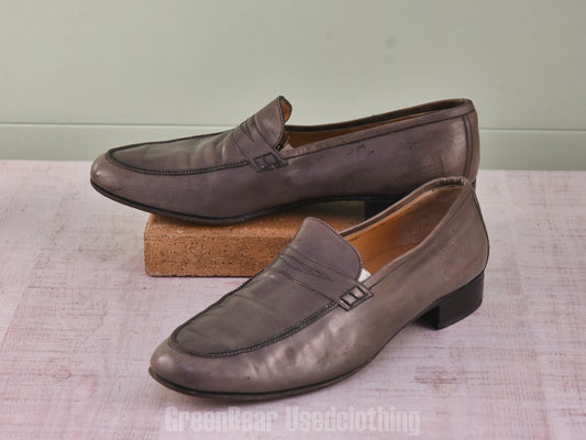 E428 イタリア製 Salvatore Ferragamo ビンテージ コインローファー ワイズ細め グレー メンズ 10D 28cm