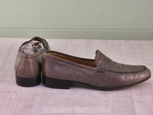 E428 イタリア製 Salvatore Ferragamo ビンテージ コインローファー ワイズ細め グレー メンズ 10D 28cm