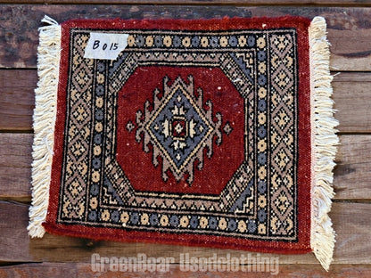 RAGB015 ヴィンテージ ミニラグ トライバルラグ 絨毯 32cm×30cm