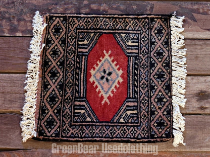 RAGB024 ヴィンテージ ミニラグ トライバルラグ 絨毯 29cm×28.5cm