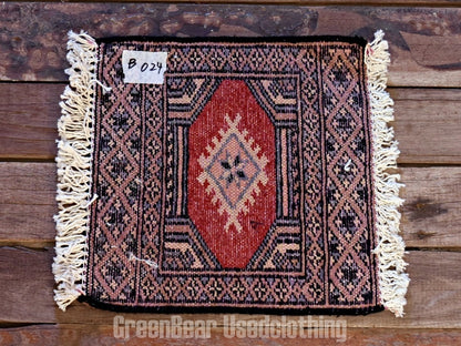 RAGB024 ヴィンテージ ミニラグ トライバルラグ 絨毯 29cm×28.5cm