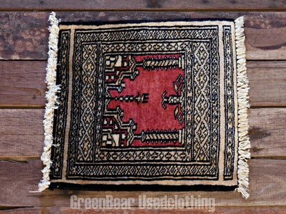 RAGB036 ヴィンテージ ミニラグ トライバルラグ 絨毯 30cm×29.5cm