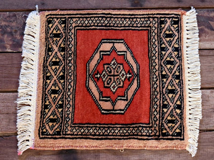 RAGB084 ヴィンテージ ミニラグ トライバルラグ 絨毯 29.5cm×29.5cm