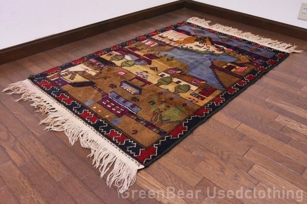 RAGU042 トライバルラグ 143cm×89.5cm ヘリコプター ウール絨毯 アンティーク ヴィンテージ