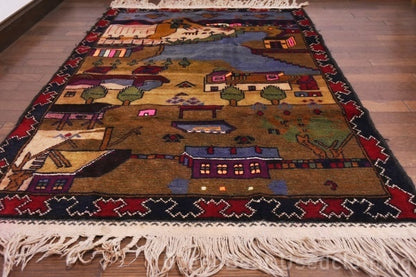 RAGU042 トライバルラグ 143cm×89.5cm ヘリコプター ウール絨毯 アンティーク ヴィンテージ
