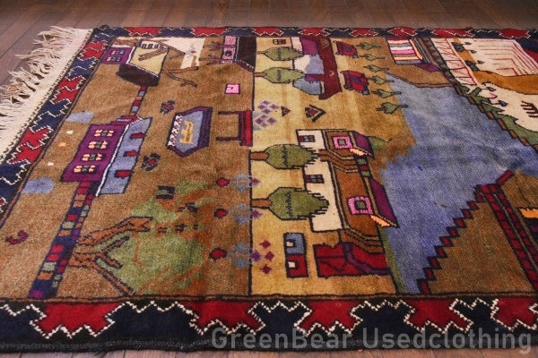 RAGU042 トライバルラグ 143cm×89.5cm ヘリコプター ウール絨毯 アンティーク ヴィンテージ