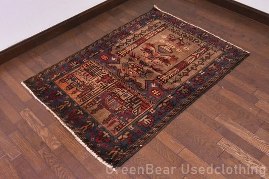 RAGU059 トライバルラグ 86cm×119cm ウール絨毯 アンティーク ヴィンテージ