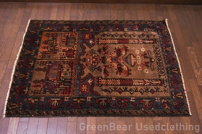RAGU059 トライバルラグ 86cm×119cm ウール絨毯 アンティーク ヴィンテージ