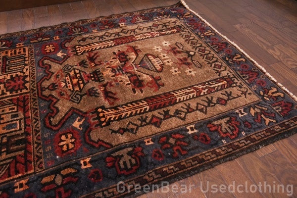 RAGU059 トライバルラグ 86cm×119cm ウール絨毯 アンティーク ヴィンテージ