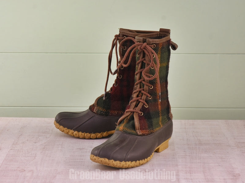 E467 USA製 L.L.Bean ビーンブーツ チェック柄 レディース 7M 24cm