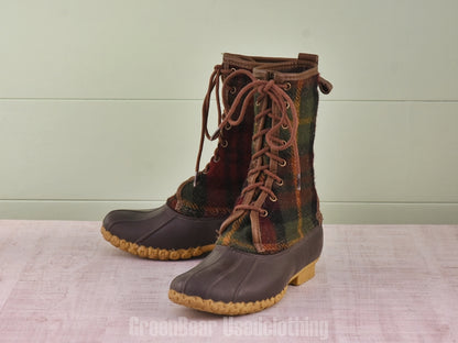 E467 USA製 L.L.Bean ビーンブーツ チェック柄 レディース 7M 24cm