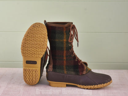 E467 USA製 L.L.Bean ビーンブーツ チェック柄 レディース 7M 24cm