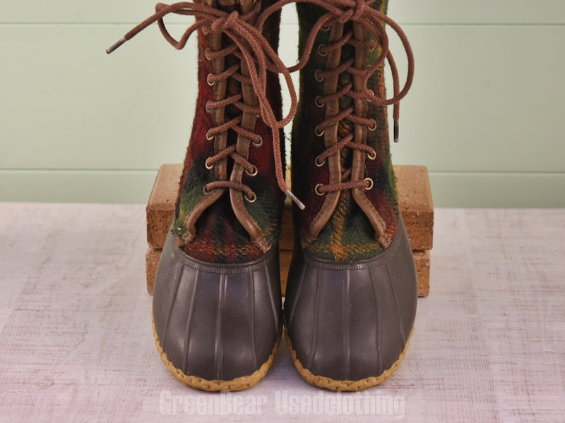 E467 USA製 L.L.Bean ビーンブーツ チェック柄 レディース 7M 24cm