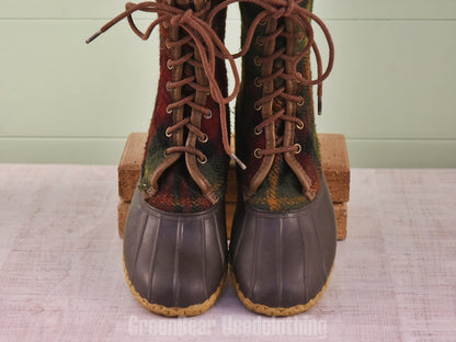 E467 USA製 L.L.Bean ビーンブーツ チェック柄 レディース 7M 24cm
