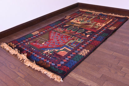RAGU180 トライバルラグ ウール絨毯 アンティーク ヴィンテージ 91cm×160cm