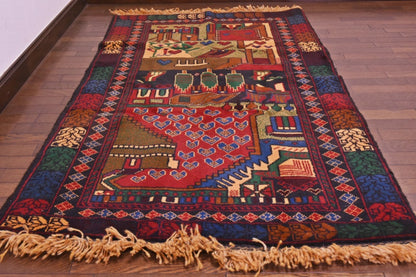 RAGU180 トライバルラグ ウール絨毯 アンティーク ヴィンテージ 91cm×160cm