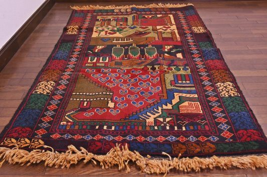 RAGU180 トライバルラグ ウール絨毯 アンティーク ヴィンテージ 91cm×160cm