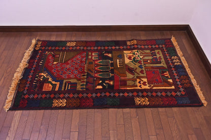 RAGU180 トライバルラグ ウール絨毯 アンティーク ヴィンテージ 91cm×160cm