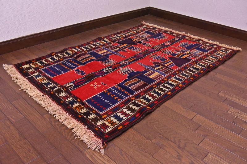 RAGU183 トライバルラグ ウール絨毯 アンティーク ヴィンテージ 90cm×132cm