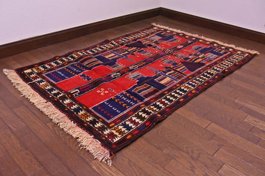 RAGU183 トライバルラグ ウール絨毯 アンティーク ヴィンテージ 90cm×132cm