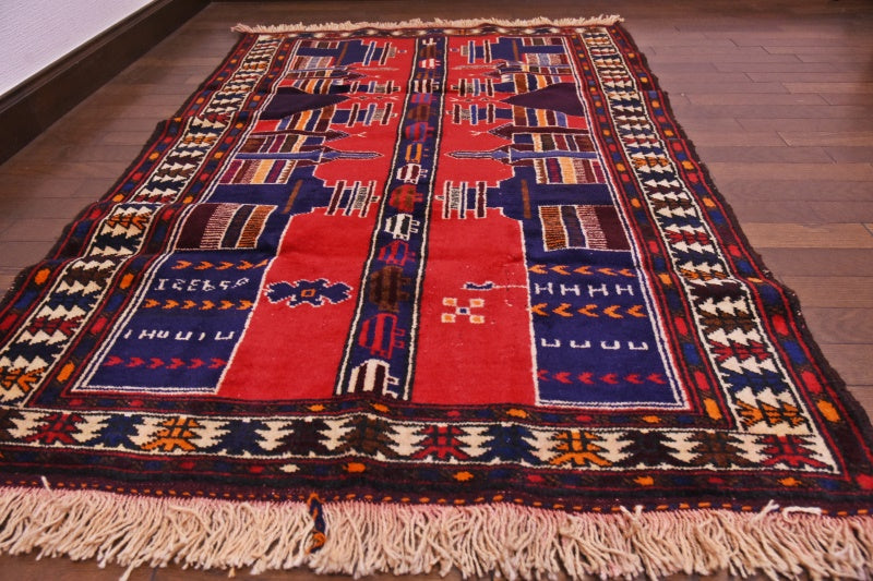 RAGU183 トライバルラグ ウール絨毯 アンティーク ヴィンテージ 90cm×132cm