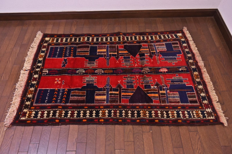 RAGU183 トライバルラグ ウール絨毯 アンティーク ヴィンテージ 90cm×132cm