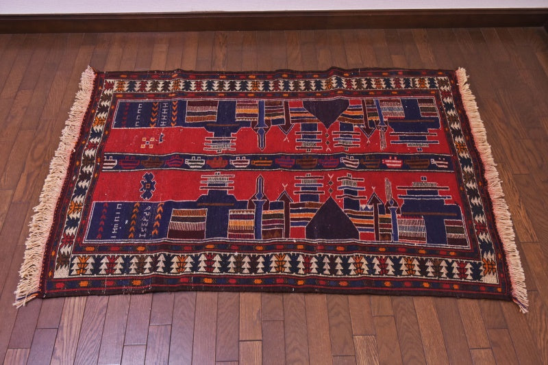 RAGU183 トライバルラグ ウール絨毯 アンティーク ヴィンテージ 90cm×132cm