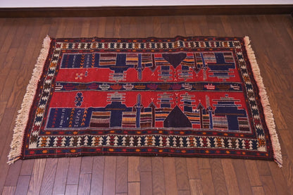 RAGU183 トライバルラグ ウール絨毯 アンティーク ヴィンテージ 90cm×132cm