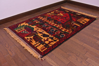RAGU191 トライバルラグ ウール絨毯 アンティーク ヴィンテージ 90cm×138cm