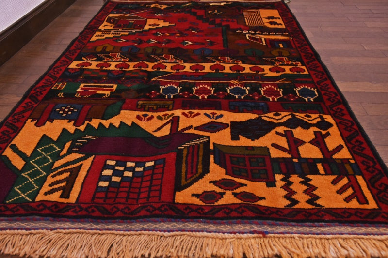 RAGU191 トライバルラグ ウール絨毯 アンティーク ヴィンテージ 90cm×138cm