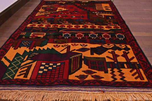 RAGU191 トライバルラグ ウール絨毯 アンティーク ヴィンテージ 90cm×138cm