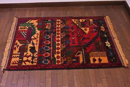 RAGU191 トライバルラグ ウール絨毯 アンティーク ヴィンテージ 90cm×138cm