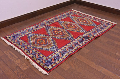 RAGU200 トライバルラグ ウール絨毯 アンティーク ヴィンテージ 76cm×124cm