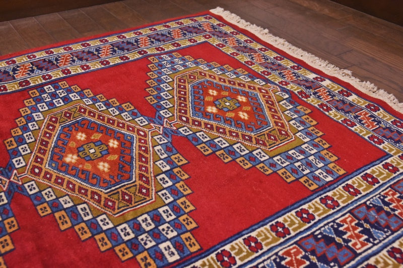 RAGU200 トライバルラグ ウール絨毯 アンティーク ヴィンテージ 76cm×124cm