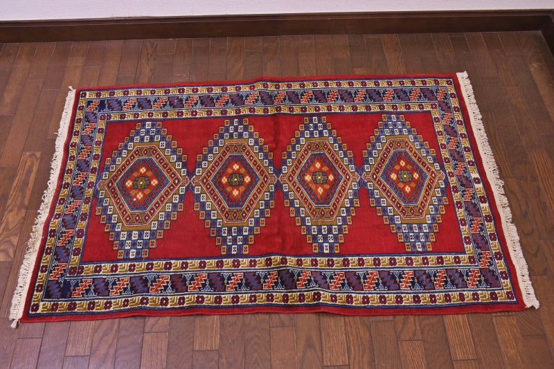 RAGU200 トライバルラグ ウール絨毯 アンティーク ヴィンテージ 76cm×124cm