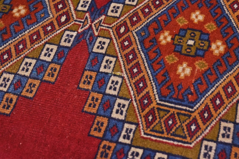 RAGU200 トライバルラグ ウール絨毯 アンティーク ヴィンテージ 76cm×124cm