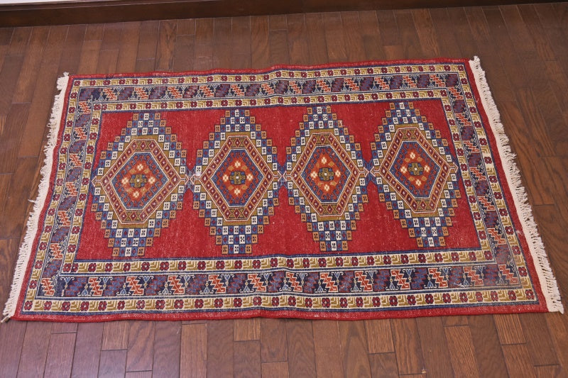 RAGU200 トライバルラグ ウール絨毯 アンティーク ヴィンテージ 76cm×124cm