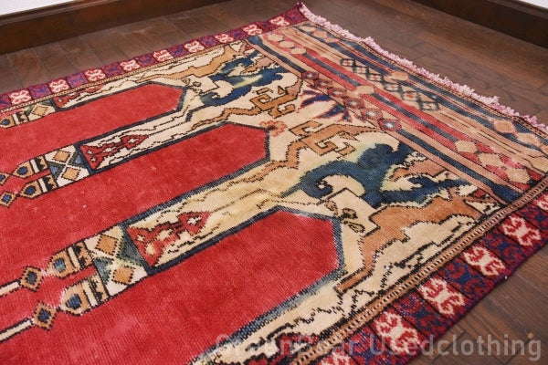 RAGU137 ライバルラグ ウール絨毯 アンティーク ヴィンテージ カーペット 141.5cm×88cm
