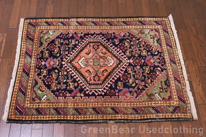 RAGU144 トライバルラグ ウール絨毯 アンティーク ヴィンテージ カーペット 107cm×75.5cm