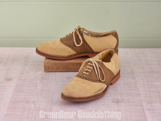 D178 USA製 COLE HAAN ビンテージ サドルシューズ ヌバック 茶×ベージュ レディース 24cmくらい