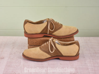 D178 USA製 COLE HAAN ビンテージ サドルシューズ ヌバック 茶×ベージュ レディース 24cmくらい