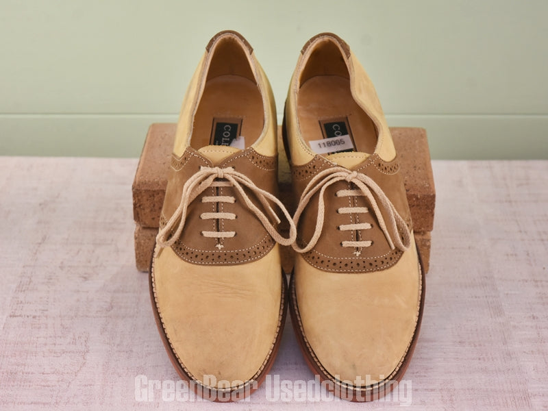 D178 USA製 COLE HAAN ビンテージ サドルシューズ ヌバック 茶×ベージュ レディース 24cmくらい