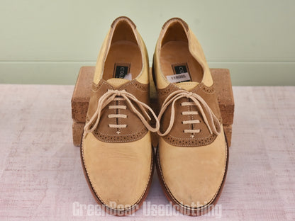 D178 USA製 COLE HAAN ビンテージ サドルシューズ ヌバック 茶×ベージュ レディース 24cmくらい