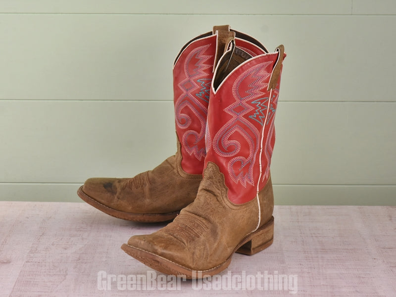D203 USA製 NOCONA BOOTS ビンテージ ウエスタンブーツ ワイズ細め 茶×赤 メンズ 11B 29cm