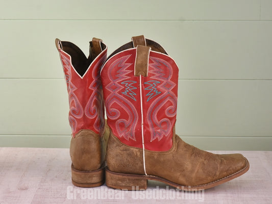 D203 USA製 NOCONA BOOTS ビンテージ ウエスタンブーツ ワイズ細め 茶×赤 メンズ 11B 29cm