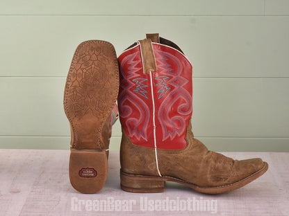 D203 USA製 NOCONA BOOTS ビンテージ ウエスタンブーツ ワイズ細め 茶×赤 メンズ 11B 29cm