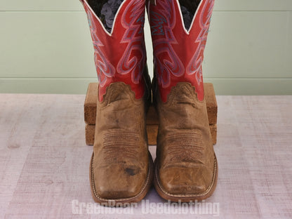 D203 USA製 NOCONA BOOTS ビンテージ ウエスタンブーツ ワイズ細め 茶×赤 メンズ 11B 29cm