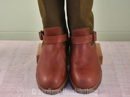 D211 USA製 Chippewa ビンテージ エンジニアブーツ ワイズ細め カーキ×茶 メンズ 9D 27cm