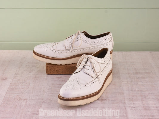 D247 レディース GRENSON ウイングチップシューズ 白 6 24cm