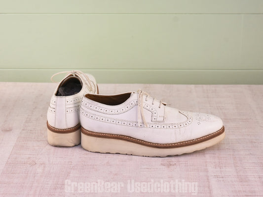 D247 レディース GRENSON ウイングチップシューズ 白 6 24cm